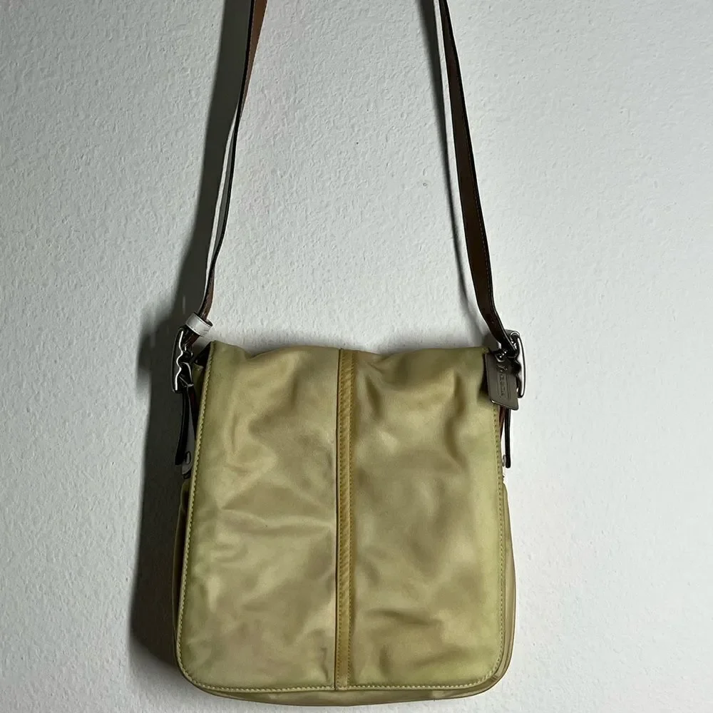 Coach Messenger Crossbody Bag Nylon Leather White & Tan J3K-6253